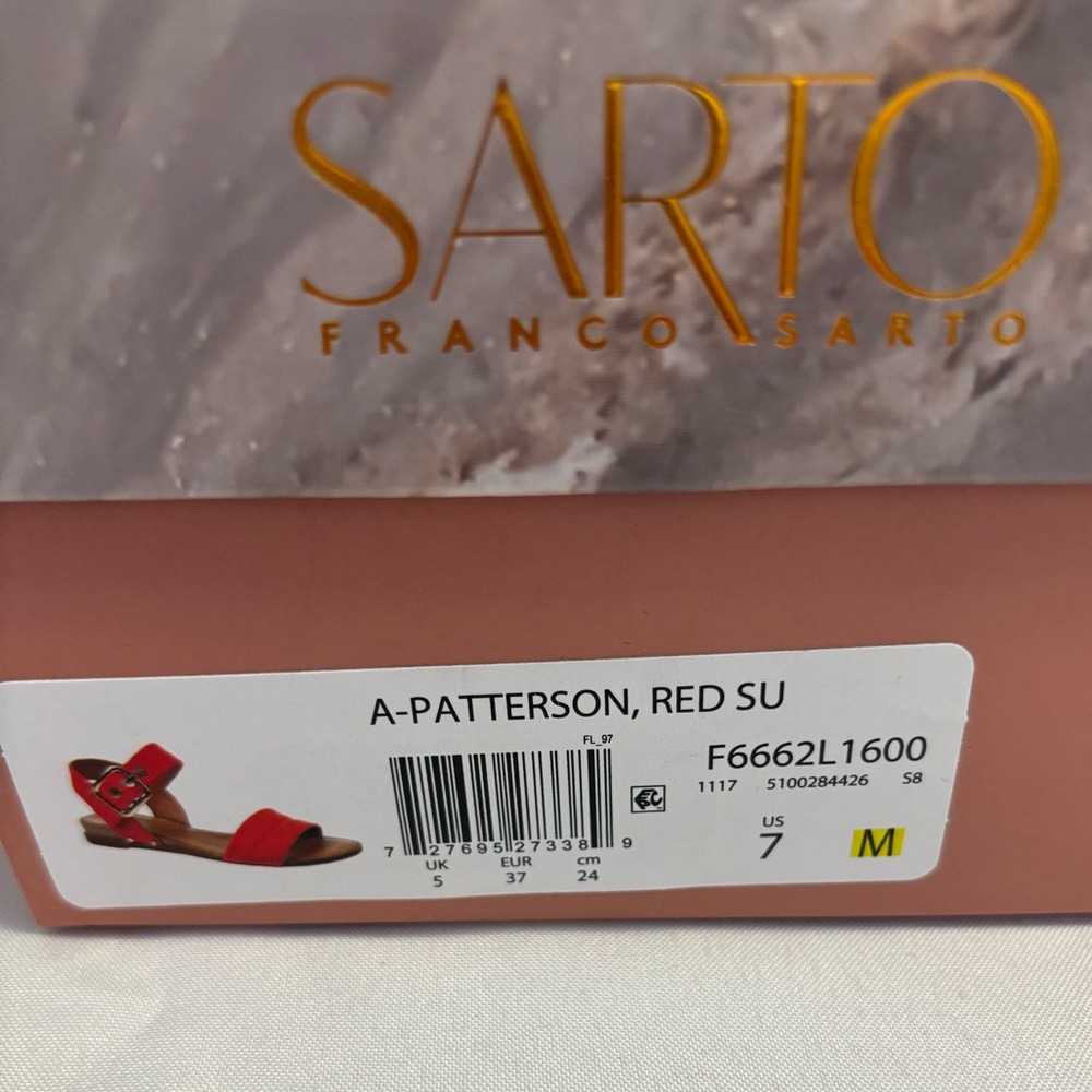 Franco Sarto Pop Red Suede Patterson Sandal Size 7 New In Box - Picture 9 of 9